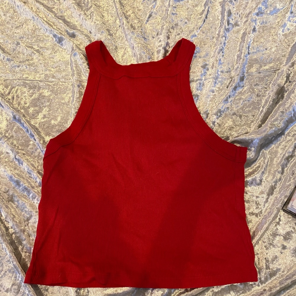 Red cropped halter top
